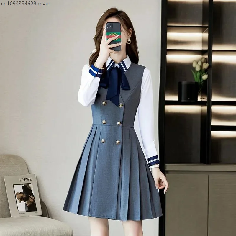 Autumn/Winter Suit JK Uniform Kindergarten Teach Professional Women’s Preppy Style Long Sleeve Western-style Clothing Vest Dress