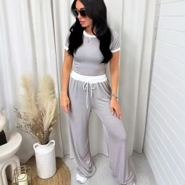 Women's Two-piece Suit New Spring Summer Short-sleeve Suit Casual Wide-leg Pants Solid Sportswear 2-piece Set For Women Clothing