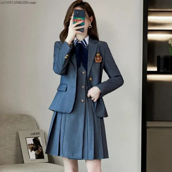 Autumn/Winter Suit JK Uniform Kindergarten Teach Professional Women's Preppy Style Long Sleeve Western-style Clothing Vest Dress