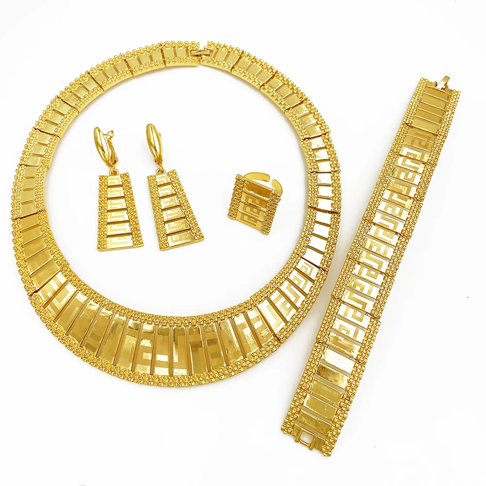 Dubai Jewelry Set Women Luxury Design High-end Gold Plated Necklace Bangle Earring Ring Daily Wear Accessory Ideal Gift - Image 3